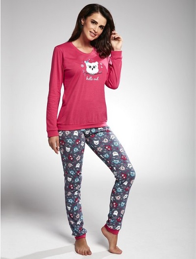water Plush Doll T Pijamale de damă din bumbac, roz și cu imprimeu bufnițe, Cornette Owl |  Coton.ro