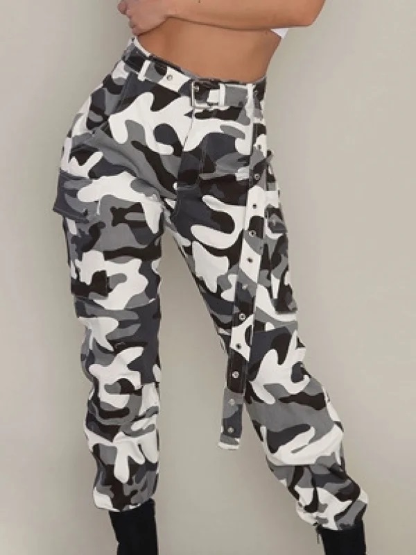 Pantaloni cu imprimeu camuflaj WSQwmq2M de damă casual din bumbac | Coton.ro