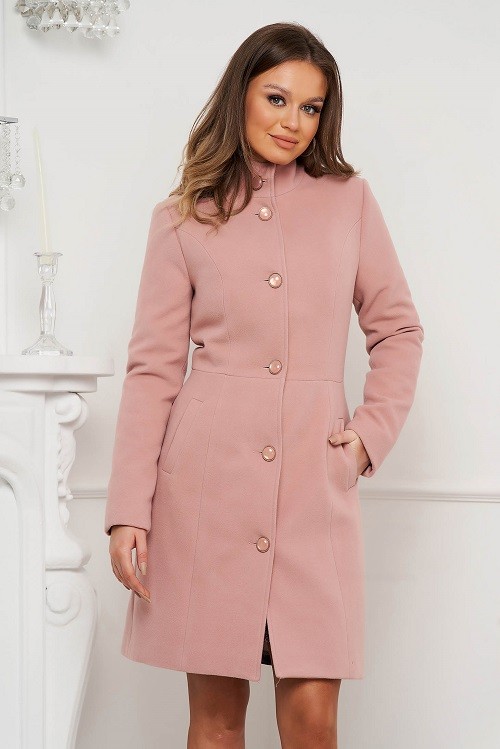 Season suspension purity Artista GTJLHDK, palton de damă elegant roz prăfuit cambrat cu guler înalt  și căptușit | Coton.ro
