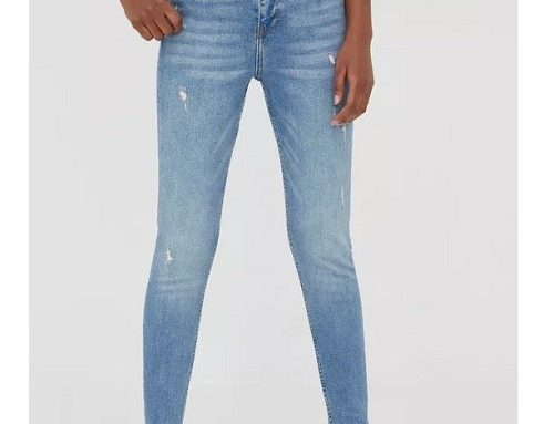 Cross Jeans BLG554J, blugi de damă skinny, albaștri, cu talie înaltă și uzură decorativă