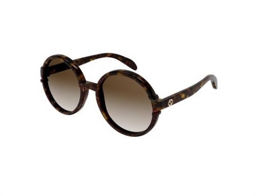 Gucci OCH33PL, ochelari de soare damă polarizați cu lentile maro și ramă rotundă havana