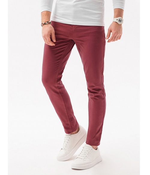 Photo you are Specifically Pantaloni stil chino casual pentru bărbați, slim fit, din bumbac, roșu |  Coton.ro