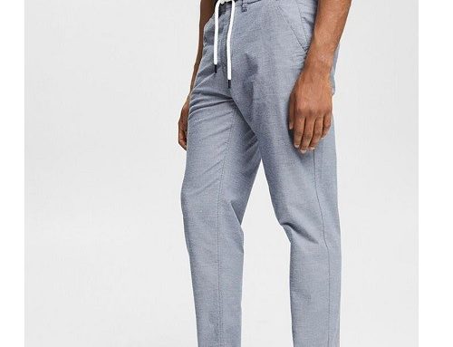 Esprit PNTL536Q, pantaloni crop pentru bărbați, din bumbac, gri, cu buzunare și șnur în talie