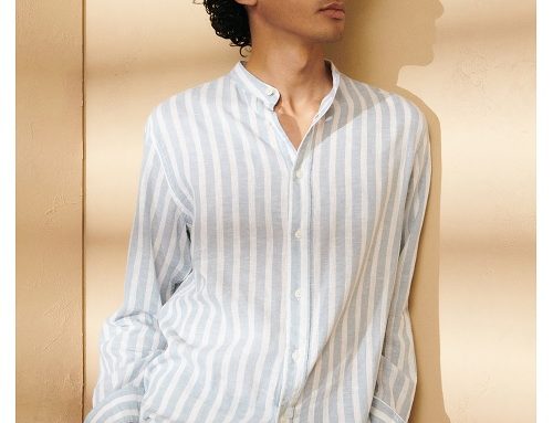 Reserved CMS52YD, cămașă din in și bumbac pentru bărbați, albastră și cu imprimeu în dungi