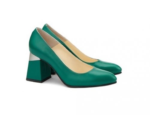 Pantofi de damă eleganți PNT852TY Superlative din piele naturală, verzi, cu toc masiv