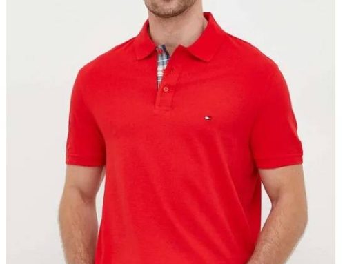Tricou stil polo Tommy Hilfiger pentru bărbați, roșu, din bumbac, croială lejeră