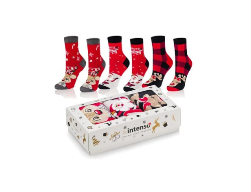 Set șosete de damă din bumbac Intenso, multicolore, cu imprimeu de Crăciun, 3 perechi